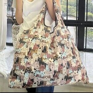 Cat tote bag foldable collapsible shopping carry on